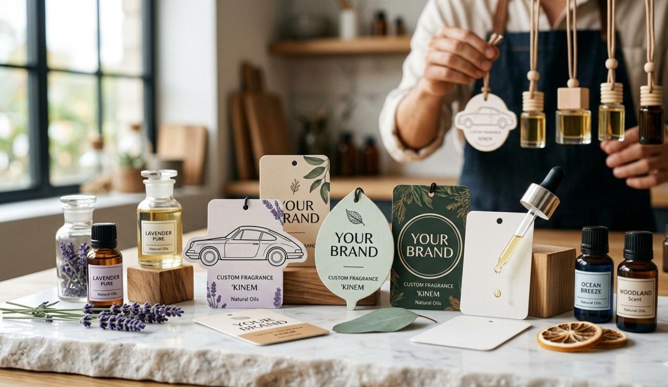 Private Label and White Label premium scented card presentation by KINEM London